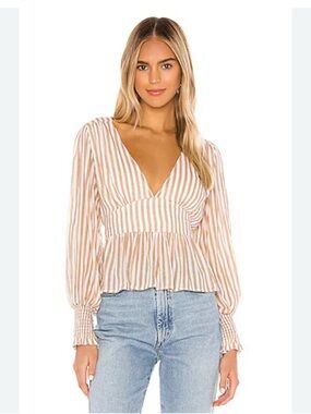 Auguste The Label Tour Sonnet Striped cotton Resortwear peasant blouse Coastal